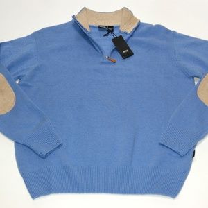 New Hugo Boss Sweater S size Half Zip Sky Blue Wool Pullover Sweater